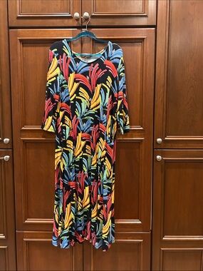 Kozan Abstract Print Dress. Red, Blue & Black,Yellow and Green, M